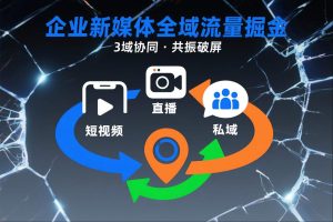 短视频全域商业模式，企业新媒体全域流量掘金，3域协同，共振破屏，短视频-直播-私域-地域-就爱副业网