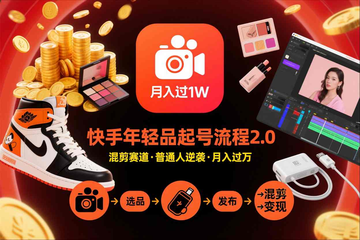 久爱副业网,网赚项目,网赚论坛博客网分享快手短视频带货年轻品起号流程2.0,快手年轻品混剪赛道,普通人也能月入过1W