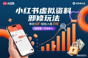 小红书虚拟资料邪修玩法，单价68，轻松入账3W，信息差玩法，市场庞大-就爱副业网