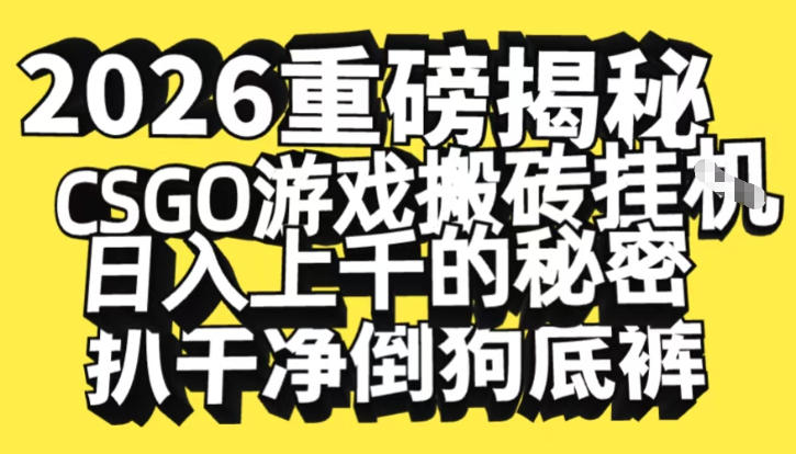 久爱副业网,网赚项目,网赚论坛博客网分享2026开年重磅解密,CSGO游戏搬砖挂G日入1k+的秘密,把倒狗的底裤扒干【揭秘】