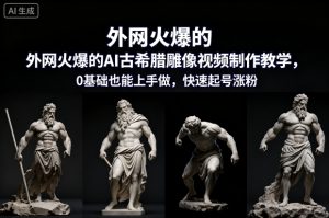 外网火爆的AI古希腊雕像视频制作教学，0基础也能上手做，快速起号涨粉-就爱副业网