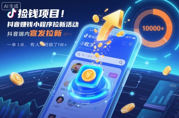 久爱副业网,网赚项目,网赚论坛博客网分享捡钱项目!抖音賺钱小程序拉新活动,抖音端内宣发拉新,一单3米,有人半个月搞了1W+