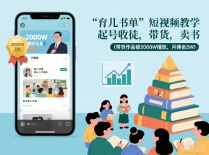 育儿书单短视频教学，起号收徒，带货，卖书（带货作品破2000W播放，月佣金2W）-就爱副业网