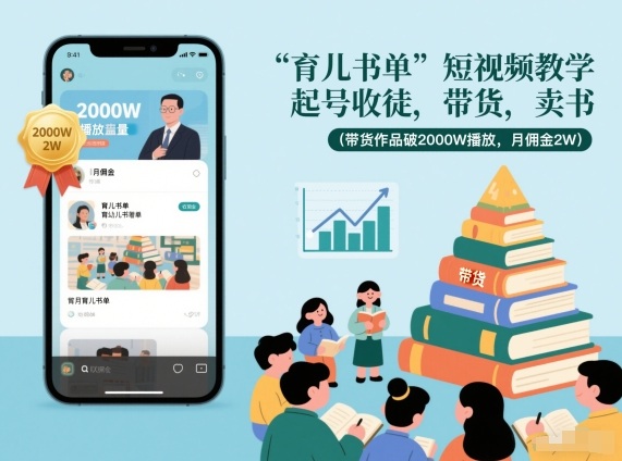 久爱副业网,网赚项目,网赚论坛博客网分享育儿书单短视频教学,起号收徒,带货,卖书(带货作品破2000W播放,月佣金2W)