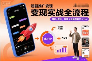 短剧推广变现实战全流程，基础+进阶，普通人也能做到日入1k+-就爱副业网