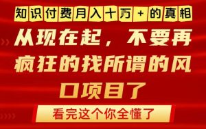 知识付费月入10个W的真相,做网创项目这一个就够了,不要再疯狂的找所谓的风口项目【揭秘】-就爱副业网
