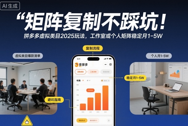 久爱副业网,网赚项目,网赚论坛博客网分享矩阵复制不踩坑!拼多多虚拟类目2025玩法,工作室或者个人矩阵稳定月1-5W【揭秘】