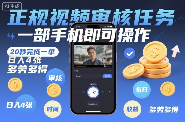 久爱副业网,网赚项目,网赚论坛博客网分享正规视频审核任务，一部手机即可操作，20秒完成一单，日入4张，多劳多得【揭秘】