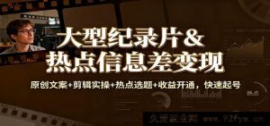 超火纪录片与热门信息差赚钱秘籍：原创文案+剪辑技巧+爆款选题+收益开启，火速涨号-就爱副业网