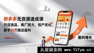 (16785期)拼多多零货源快速入门秘籍,开店选品+推广提效+投产优化,小白30天轻松盈利-就爱副业网