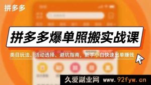 （16838期）拼多多新手爆单实战：新类目玩法、活动巧选与避坑赚钱攻略-就爱副业网