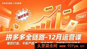 (16884期)拼多多新玩法:12月运营课解锁单日利润破万秘诀,爆款卡投产+活动破局-就爱副业网