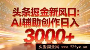 （16923期）新风口：AI辅助头条掘金，日入3000+矩阵玩法速见效-就爱副业网