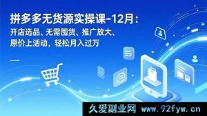 (16932期)拼多多无货源新玩法:不囤货开店,快速上活动月入过万实操课-就爱副业网