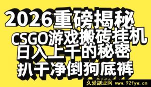 2026开年超火CSGO游戏搬砖挂机赚钱新招，揭秘日入过千且薅倒狗羊毛-就爱副业网