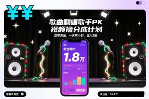 歌曲翻唱歌手PK视频撸分成计划，自带流量，一天两小时，日入2张-就爱副业网