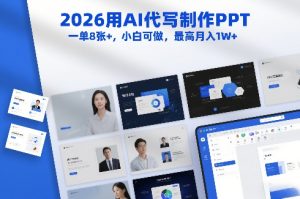 2026用AI代写制作PPT，一单8张+，小白可做，最高月入1W+-就爱副业网