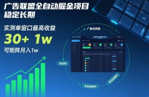 广告联盟全自动掘金项目，稳定长期，实测单窗口最高收益30+，可矩阵月入1w+【揭秘】-就爱副业网