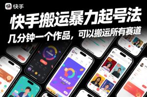 快手搬运暴力起号法，几分钟一个作品，手机就能做，可以搬运所有赛道-就爱副业网