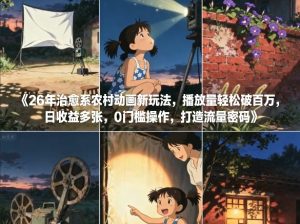 26年治愈系农村动画新玩法，播放量轻松破百万，日收益多张，0门槛操作，打造流量密码-就爱副业网
