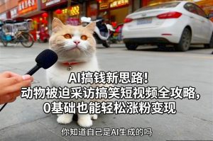AI搞钱新思路！动物被迫采访搞笑短视频全攻略，0基础也能轻松涨粉变现-就爱副业网