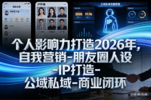 个人影响力打造2026年,自我营销-朋友圈人设-IP打造-公域私域-商业闭环-就爱副业网