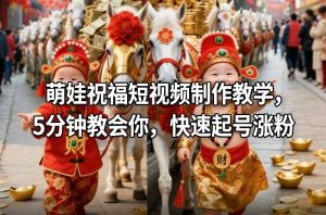 萌娃祝福短视频制作教学，5分钟教会你，快速起号涨粉-就爱副业网