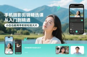 手机摄影剪辑精选课,从入门到精通,小白也能用手机轻松拍大片-就爱副业网