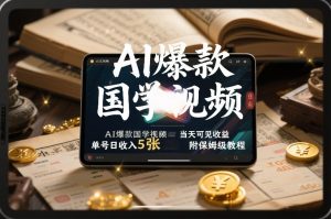 AI爆款国学视频，独家起号方法，小白直接上手，当天可见收益，单号日收入5张+附保姆级教程-就爱副业网