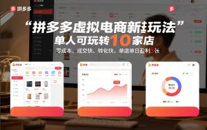 拼多多虚拟电商新玩法,单人可玩转10家店,零成本、成交快、转化快,单店单日盈利3张【揭秘】-就爱副业网