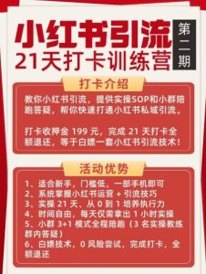 小红书引流21天打卡训练营第二期，助你快速打通小红书私域引流打粉-就爱副业网