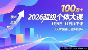 (17126期)2026个体破局线下实战课-1月9-11日,商业模式+流量裂变+成交技巧,3天闭环盈利年入百万+-就爱副业网