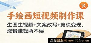 零基础手绘短视频创作课：图片转视频+文案优化+剪映流量变现，副业涨粉赚钱两不误-就爱副业网