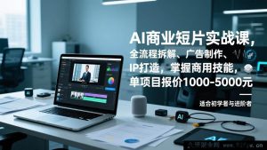 （17050期）AI商业短片变现实操营：从0到1落地制作+副业接单+个人IP打造，新手掌握商用技能接单报价1000-5000元-就爱副业网