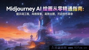 (17118期)Midjourney AI绘画零基础实战:提示词技巧+风格解锁+快速出图秘籍,开启AI创作新玩法-就爱副业网