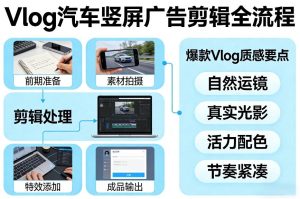 Vlog感觉汽车竖屏广告剪辑脚本全流程，拿捏爆款Vlog质感-就爱副业网