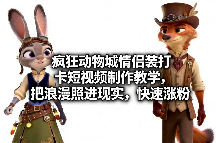 久爱副业网,网赚项目,网赚论坛博客网分享疯狂动物城情侣装打卡短视频制作教学,把浪漫照进现实,快速涨粉