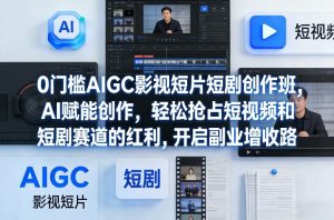 0门槛AIGC影视短片短剧创作班,AI赋能创作,轻松抢占短视频和短剧赛道的红利,开启副业增收路-就爱副业网
