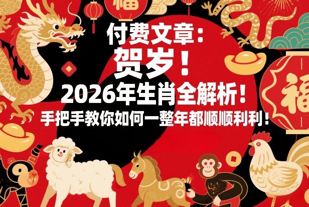久爱副业网,网赚项目,网赚论坛博客网分享付费文章:贺岁!2026年生肖全解析!手把手教你如何一整年都顺顺利利!