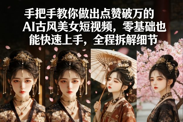 久爱副业网,网赚项目,网赚论坛博客网分享手把手教你做出点赞破万的AI古风美女短视频,零基础也能快速上手,全程拆解细节