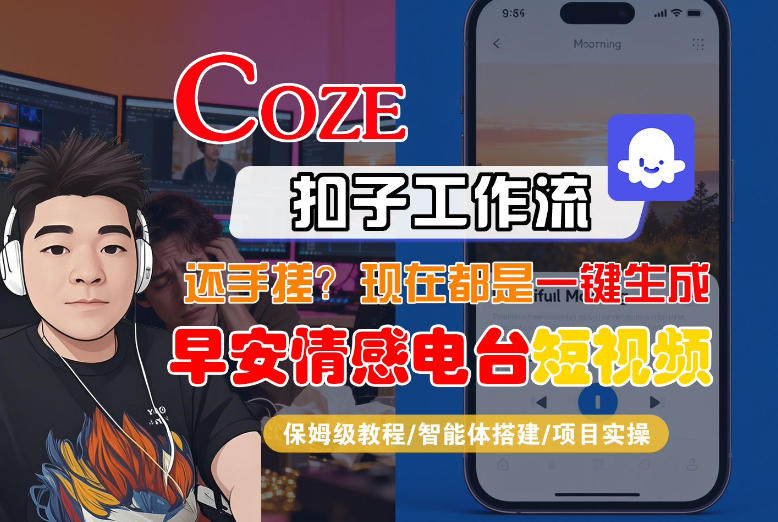 久爱副业网,网赚项目,网赚论坛博客网分享【Coze工作流搭建实操教程】【coze】早安情感电台日签视频还在手动做?用扣子工作流自动生成,省时90%