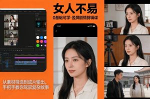 0基础可学!《女人不易》竖屏剧情剪辑课,从素材筛选到成片输出,手把手教你驾驭复杂故事-就爱副业网