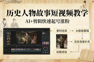 历史人物故事短视频教学,AI+剪辑制作历史人物题材短视频,快速起号涨粉-就爱副业网