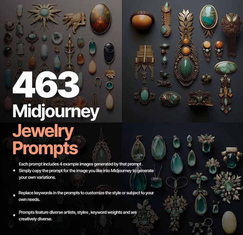 久爱副业网,网赚项目,网赚论坛博客网分享460+专业Midjourney珠宝摄影AI提示词戒指,项链-耳环-手链-宝石等,立即开始创作珠宝艺术