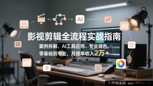 (17338期)零基础影视剪辑接单变现课,热门案例拆解、AI剪辑工具实操、专业调色技巧,从新手到资深剪辑师,月入轻松破2万-就爱副业网