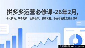 (17355期)拼多多运营小白实操课-26年2月,十大核心板块、从0到1吃透、全链路教学,扎实筑牢根基,稳定日出百单-就爱副业网