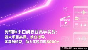 17360期 零经验剪辑师从入门到职场精英实训课:四大真实项目演练+就业全攻略 零经验转行稳拿月薪8000+-就爱副业网
