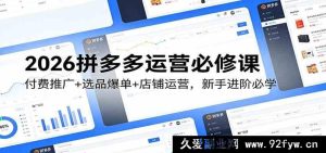 2026拼多多运营实战全攻略:多多场景搜索推广+爆品选品技巧+店铺精细化运营,零基础新手快速上手-就爱副业网