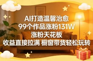 AI打造温馨治愈，99个作品涨粉131W，涨粉天花板，收益直接拉满，橱窗带货轻松玩转-就爱副业网