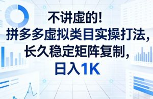 不讲虚的！拼多多虚拟类目实操打法，长久稳定矩阵复制，日入1K【揭秘】-就爱副业网